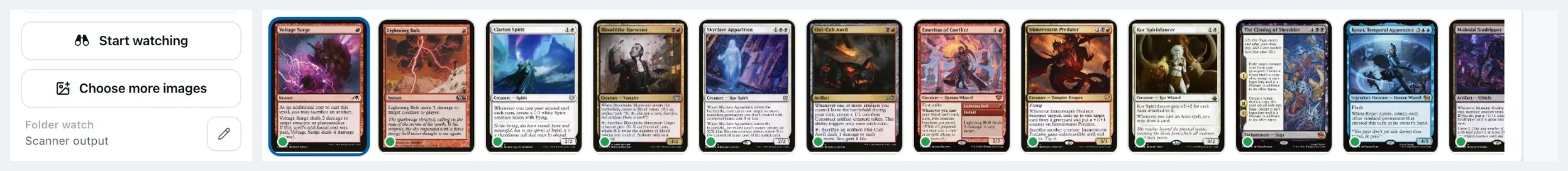 Drop strip of the desktop app: the drop zone on the left, the cards captured from it on the right